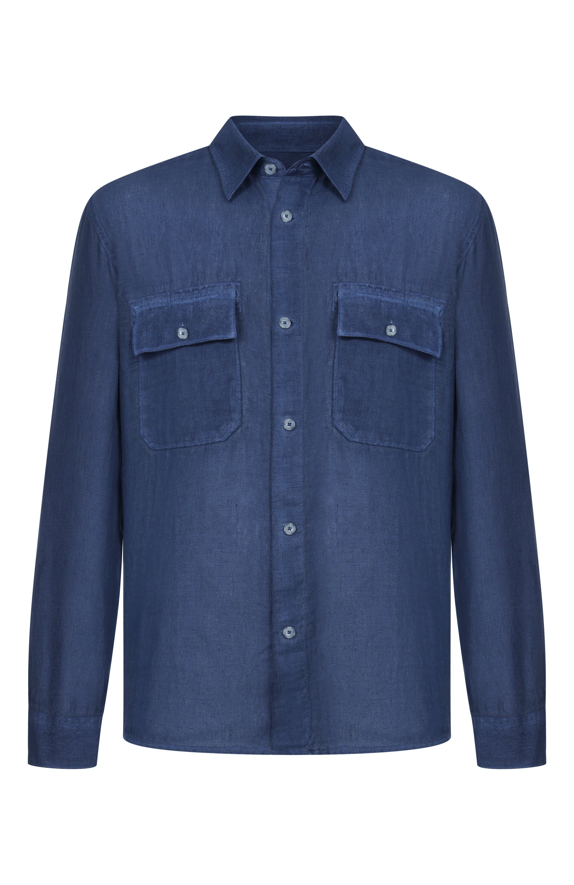 Льняная рубашка 120% LINO темно-синего цвета по цене 33600 руб., арт. 33ALIM19SG/0115/S00, фото 1 Льняная рубашка 120% LINO, арт. 33ALIM19SG/0115/S00, фото 1
