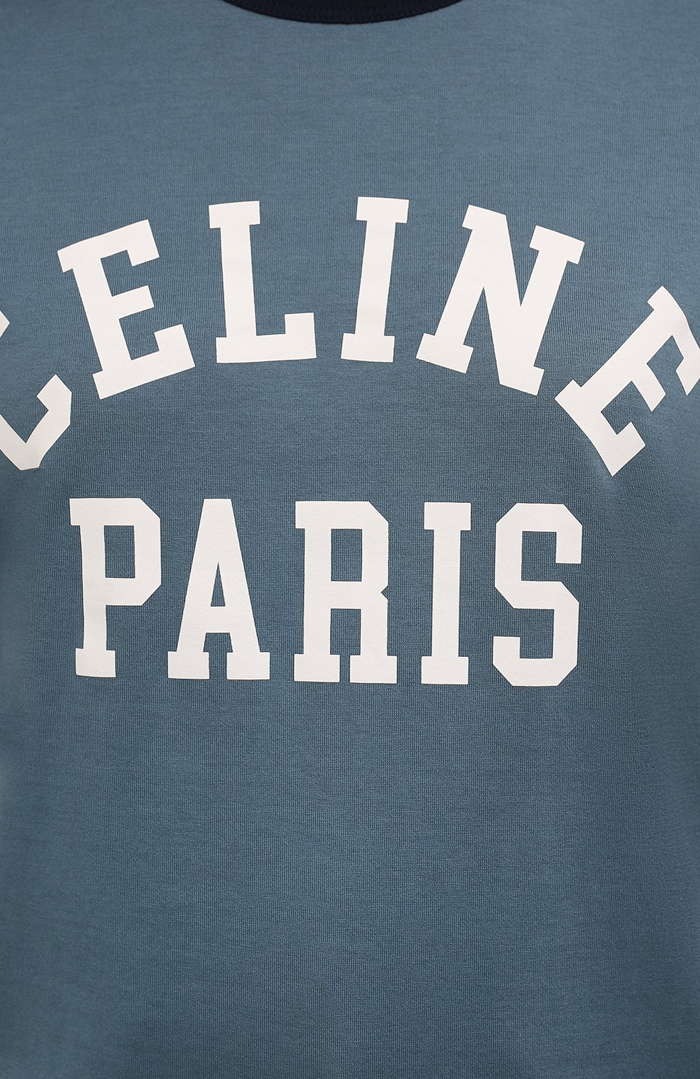 Хлопковая футболка CELINE тёмно-голубого цвета по цене 38350 руб., арт. 2X870501F, фото 5 Хлопковая футболка CELINE, арт. 2X870501F, фото 5