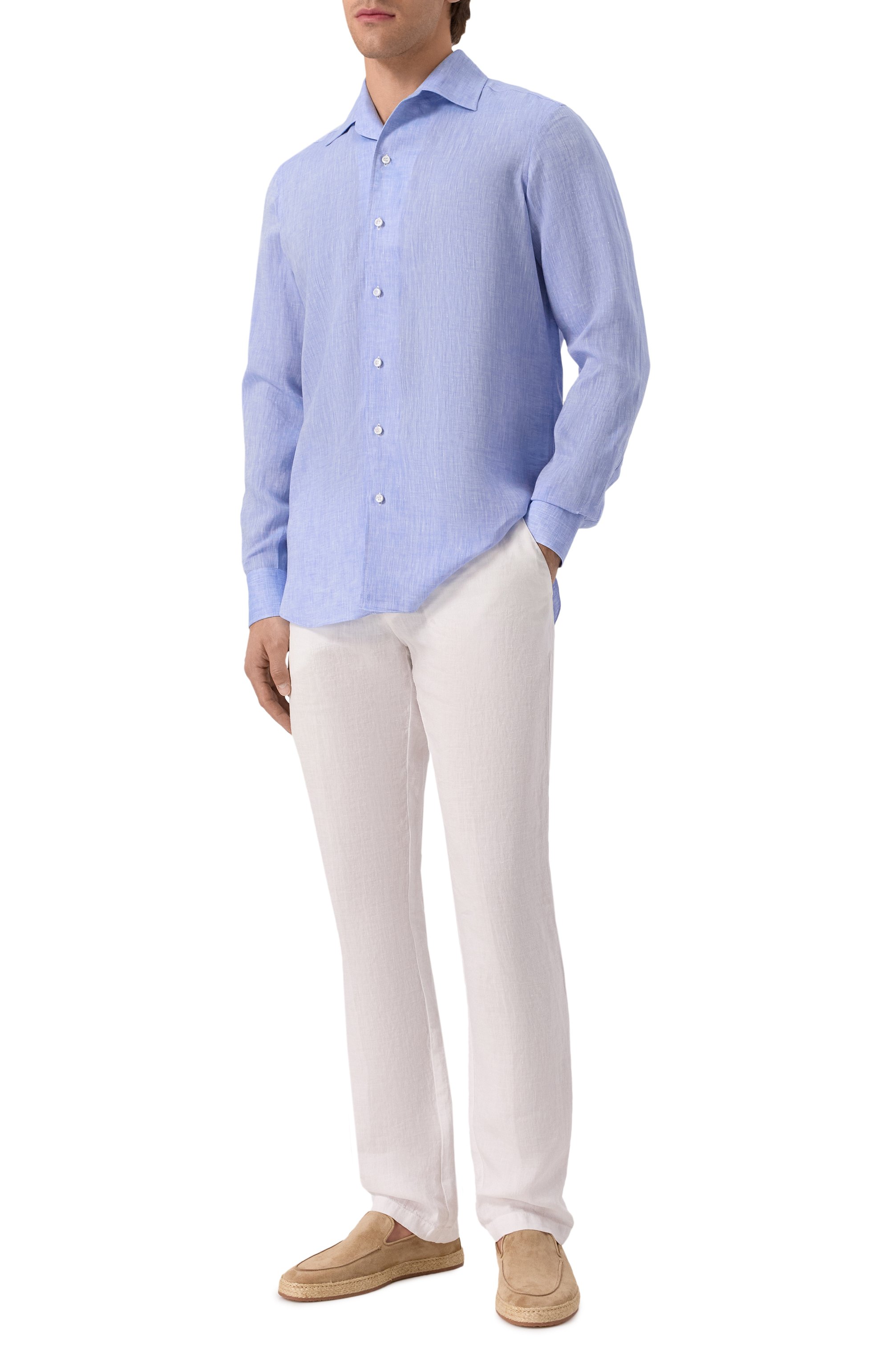 Льняная рубашка MVST голубого цвета по цене 65900 руб., арт. M0RBIDA/R0BERT0/R0UND/F3411308-LINEN, фото 2 Льняная рубашка MVST, арт. M0RBIDA/R0BERT0/R0UND/F3411308-LINEN, фото 2