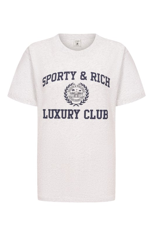Хлопковая футболка Luxury Club Sporty and Rich T01087842GY03/S&R LUXURY CLUB T-SHIRT Серый T01087842GY03/S&R LUXURY CLUB T-SHIRT