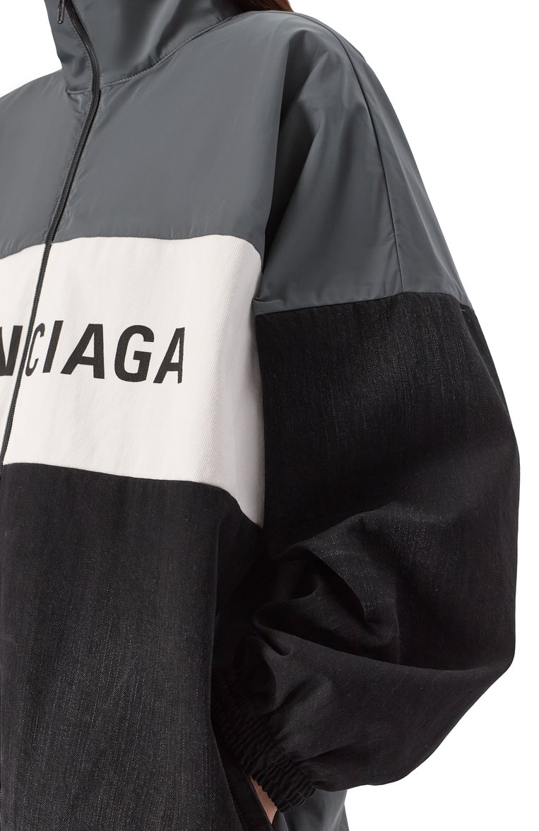 Женская комбинированная куртка BALENCIAGA черного цвета, арт. 822843/TRW58 | Фото 5 (Материал внешний: Синтетический материал; Длина (верхняя одежда): До середины бедра; Рукава: Длинные; Материал подклада: Синтетический материал; Кросс-КТ: Куртка, Ветровки; Стили: Гранж; Автоматизация состава: Проставлено; Автоматизация ТО: Проставлено)