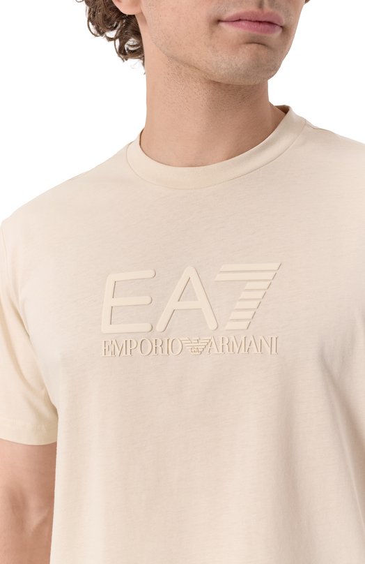 Хлопковая футболка EA7 7M000224/AF10375 Кремовый  7M000224/AF10375 Фото 5