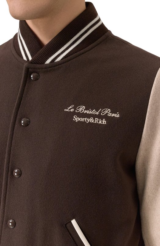 Бомбер из шерсти и кашемира Sporty & Rich x Le Bristol Paris Sporty and Rich 0W007517619BR03 Коричневый  0W007517619BR03 Фото 5