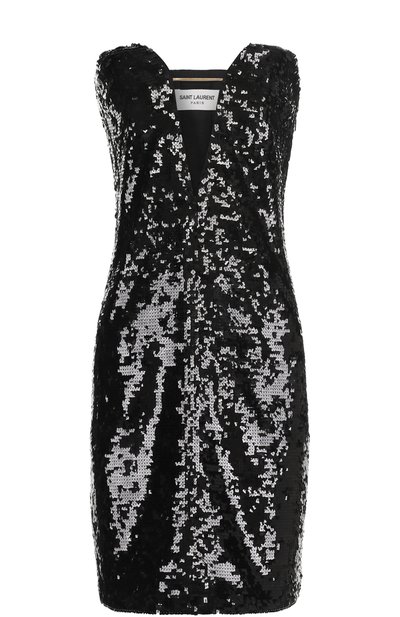 Платье-бюстье с v-образным вырезом и пайетками SAINT LAURENT, арт. 465502/Y444W, фото 1