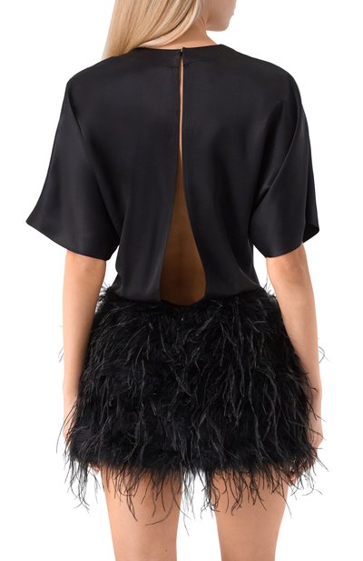 Атласное платье с отделкой перьями PINKO черного цвета по цене 63200 руб., арт. 105738/A2UU, фото 4 Атласное платье с отделкой перьями PINKO, арт. 105738/A2UU, фото 4