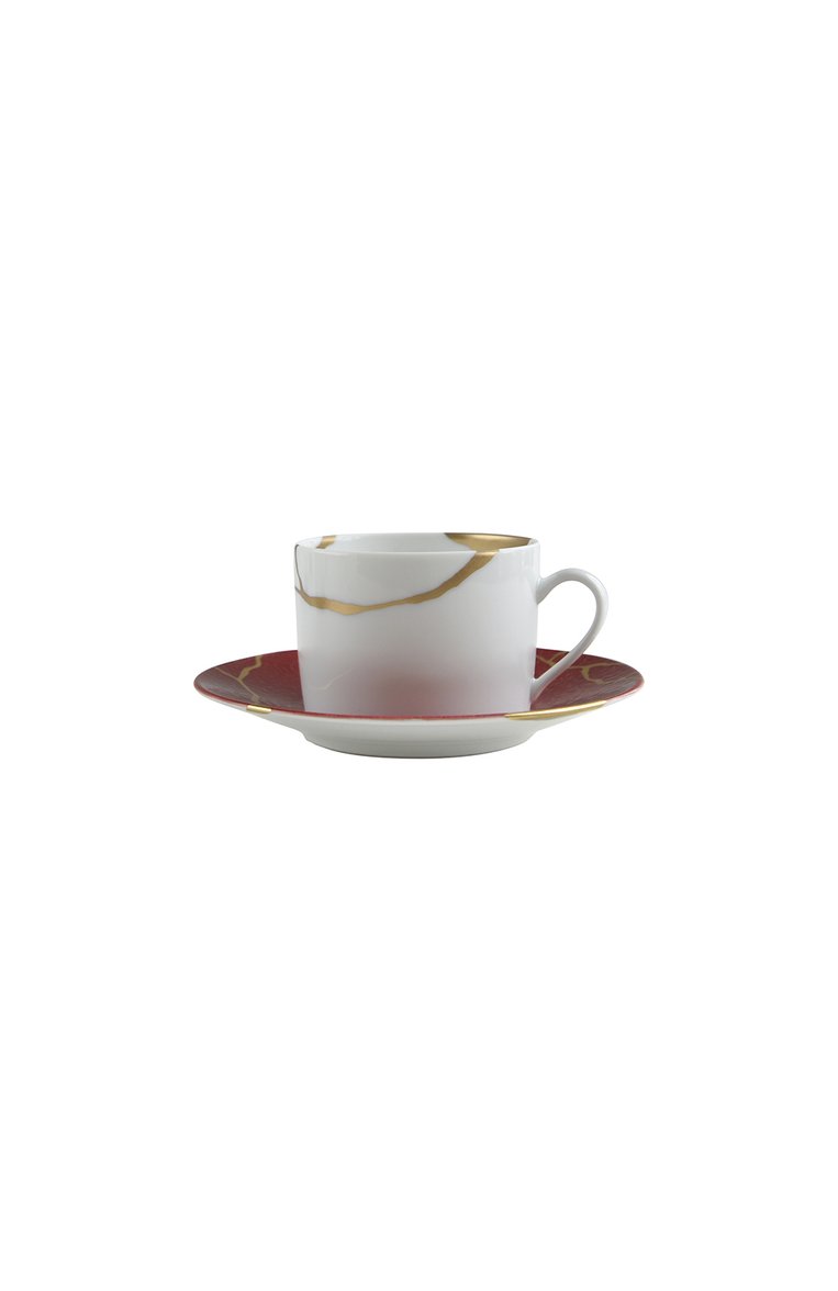 Набор из четырёх чайных чашек с блюдцами kintsugi rouge empereur BERNARDAUD красного цвета, арт. 1977/22666 | Фото 3 (Региональные ограничения белый список (Axapta Mercury): Не проставлено; Нос: Не проставлено; Коллекция: Kintsugi Rouge Empereur; Ограничения доставки: fragile-2)