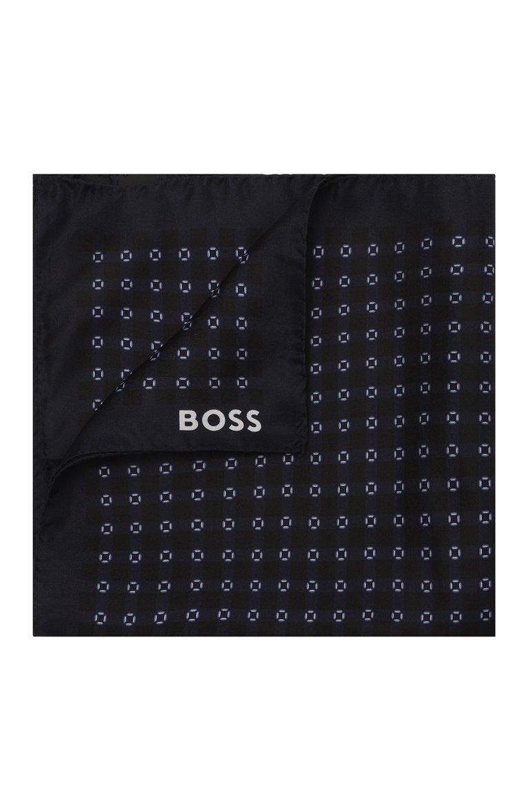Мужской шелковый платок BOSS темно-синего цвета, арт. 50499598 | Фото 1 (Материал: Текстиль, Шелк; Материал сплава: Проставлено; Нос: Не проставлено)