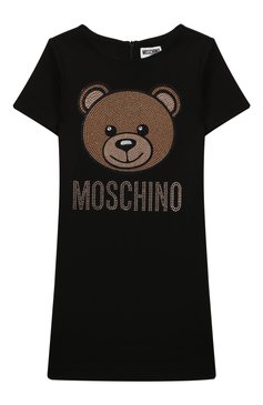 Детск�ое платье из вискозы MOSCHINO черного цвета, арт. HDV07X/LJA02/10A-14A | Фото 1 (Материал внутренний: Не назначено; Рукава: Короткие; Принт: С принтом; Материал сплава: Проставлено; Материал внешний: Вискоза; Девочки Кросс-КТ: Платье-одежда; Драгоценные камни: Проставлено; Статус проверки: Проверена категория)