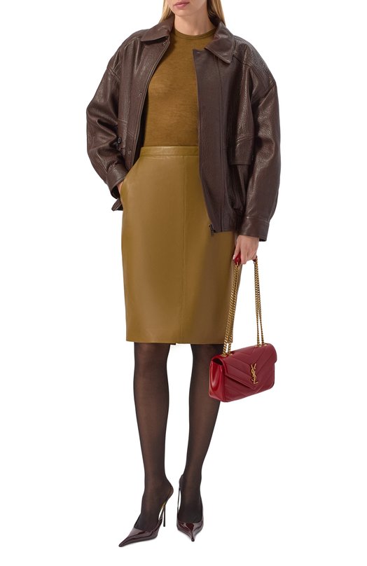 Кожаная юбка Saint Laurent 846801/Y50A2 Хаки  846801/Y50A2 Фото 2