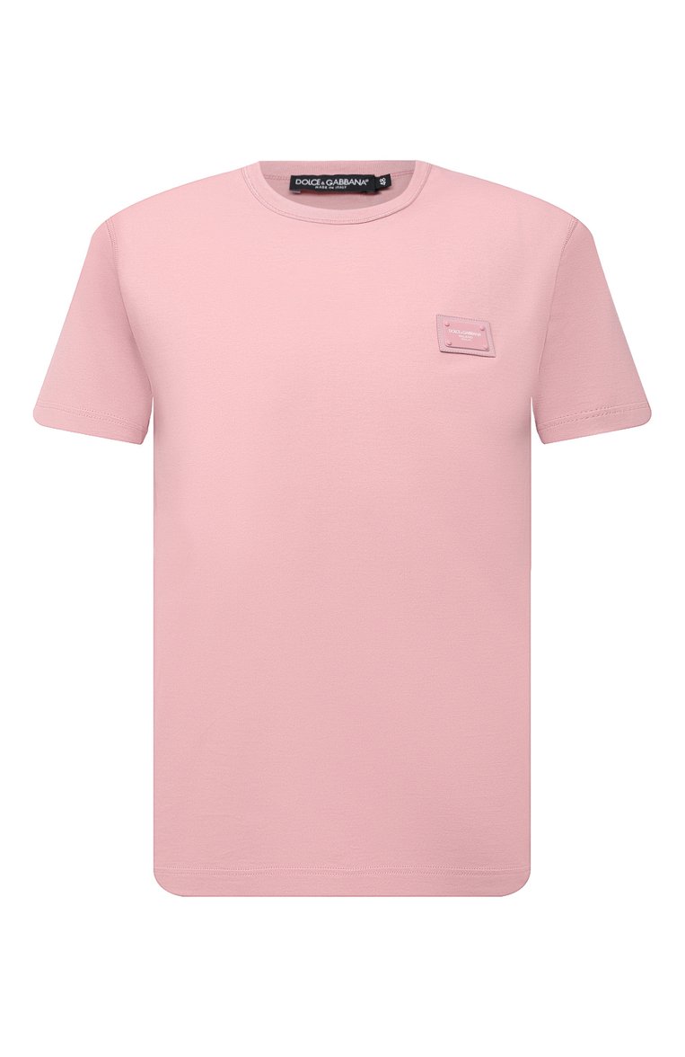 Мужская хлопковая футболка DOLCE & GABBANA светло-розового цвета, арт. G8KJ9T/FU7EQ | Фото 1 (Принт: Без принта; Рукава: Короткие; Длина (для топов): Стандартные; Материал сплава: Проставлено; Материал внешний: Хлопок; Стили: Спорт-шик; Драгоценные камни: Проставлено)