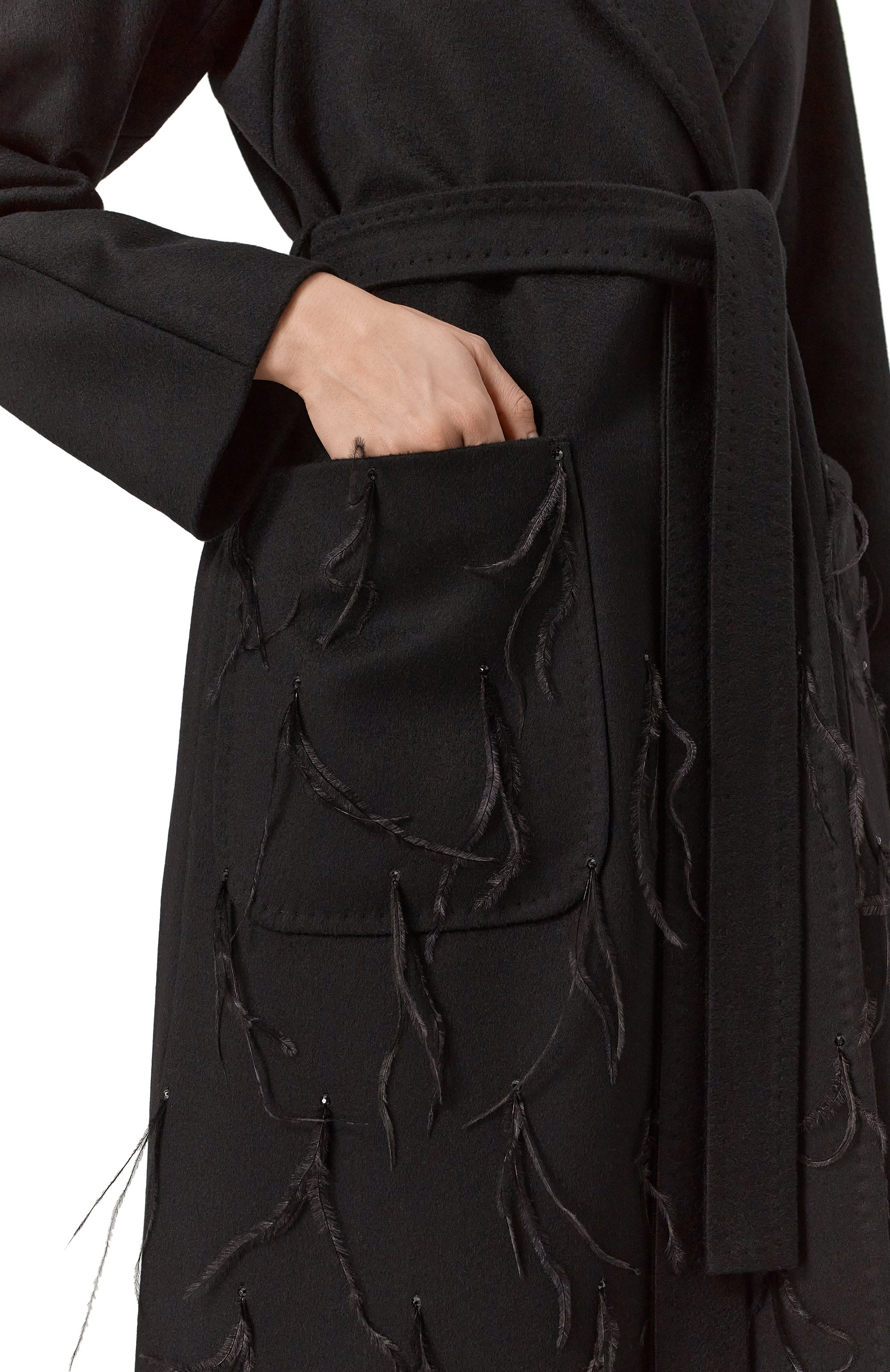 Кашемировое пальто с отделкой перьями MVST, арт. SAN2031L130/222, фото 5