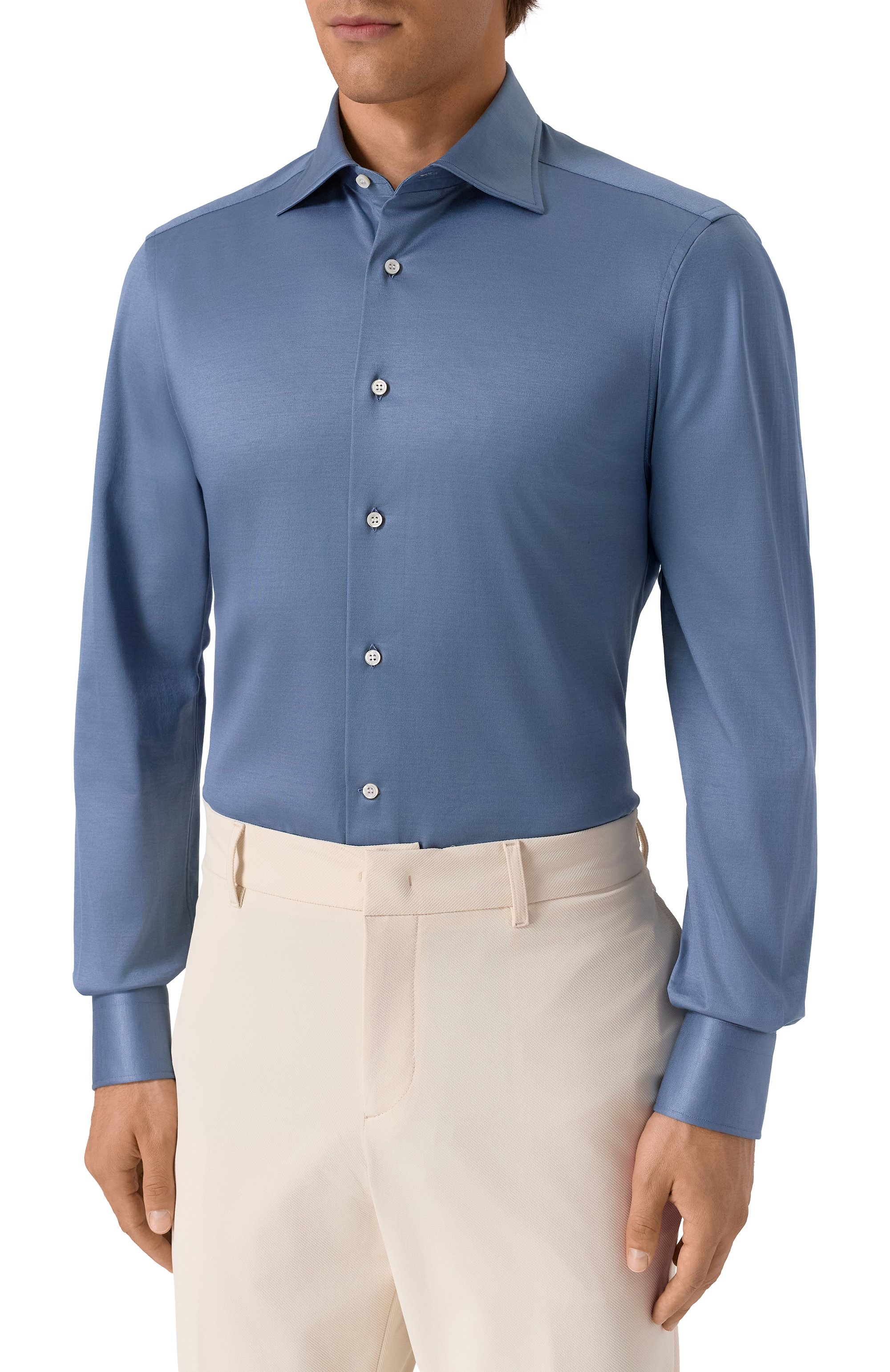 Хлопковая сорочка MVST синего цвета по цене 78750 руб., арт. SLIM/GABRIELLE/R0UND/1628-JERSEY (INTERL0CK), фото 3 Хлопковая сорочка MVST, арт. SLIM/GABRIELLE/R0UND/1628-JERSEY (INTERL0CK), фото 3