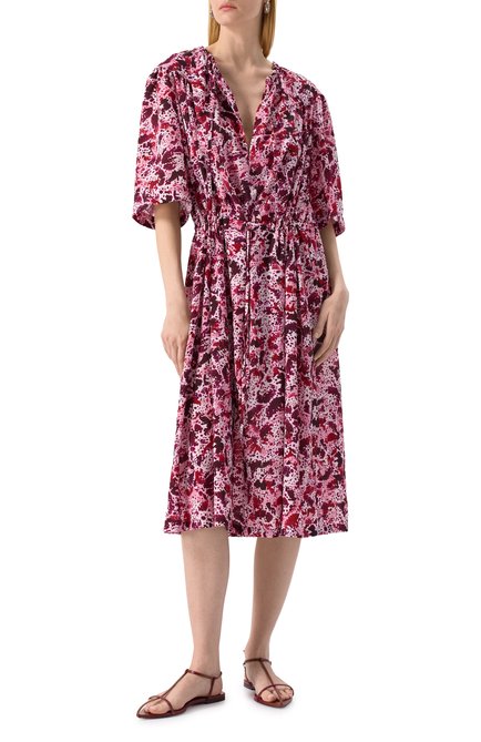 Женское платье DRIES VAN NOTEN розового цвета, арт. 251-011006-1012 | Фото 2 (Драгоценные камни: Проставлено; Материал сплава: Проставлено; Длина Ж (юбки, платья, шорты): Миди; Рукава: 3/4; Материал внешний: Синтетический материал)