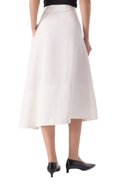 Женская льняная юбка JIL SANDER белого цвета, арт. J04MA0006/J60001 | Фото 4 (Длина Ж (юбки, платья, шорты): Миди; Материал сплава: Проставлено; Драгоценные камни: Проставлено; Материал внешний: Лен; Стили: Минимализм; Кросс-КТ: костюм)