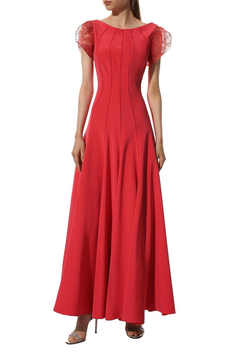 Женское шелковое платье GIORGIO ARMANI кораллового цвета, арт. 9SHVR00N/T00WJ | Фото 2 (Рукава: Короткие; Материал внешний: Шелк; Длина Ж (юбки, платья, шорты): Макси; Случай: Вечерний; Статус проверки: Проверена категория; Женское Кросс-КТ: Платье-одежда; Ювелирные украшения: Назначено; Автоматизация ТО: Проставлено; Автоматизация состава: Проставлено)