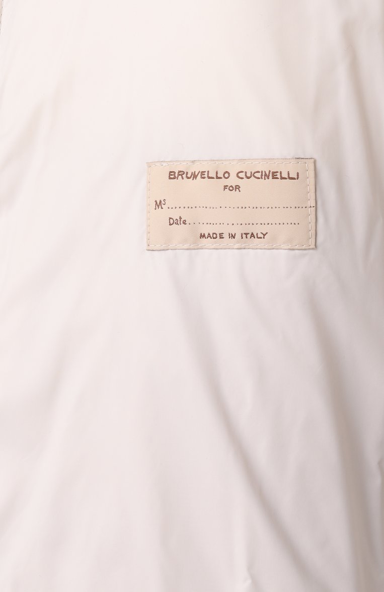 Женский кашемировый пуховик BRUNELLO CUCINELLI темно-бежевого цвета, арт. M012T7924 | Фото 7 (Длина (верхняя одежда): Короткие; Материал внешний: Шерсть, Кашемир; Материал подклада: Синтетический материал; Материал утеплителя: Пух и перо; Рукава: Длинные; Стили: Кэжуэл; Кросс-КТ: Пуховик)