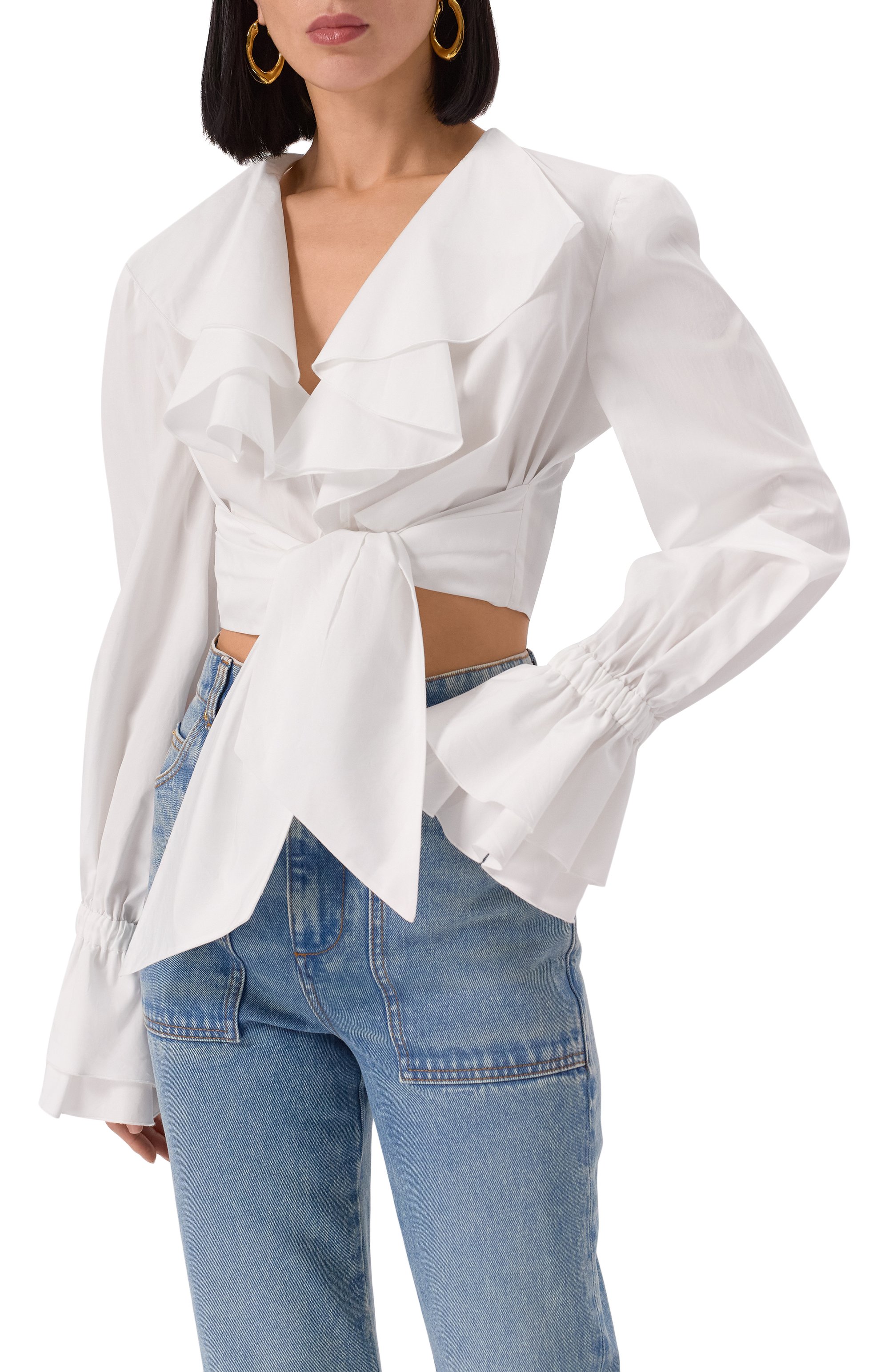 Хлопковая блузка BALMAIN белого цвета по цене 157000 руб., арт. EF1HU296/CB02, фото 3 Хлопковая блузка BALMAIN, арт. EF1HU296/CB02, фото 3