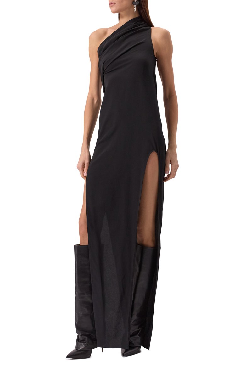 Женское платье RICK OWENS черного цвета, арт. RP01E7509/CC | Фото 3 (Драгоценные камни: Проставлено; Материал внешний: Шелк, Синтетический материал; Длина Ж (юбки, платья, шорты): Макси; Материал сплава: Проставлено; Стили: Гламурный; Рукава: Без рукавов; Женское Кросс-КТ: Платье-одежда; Случай: Вечерний)