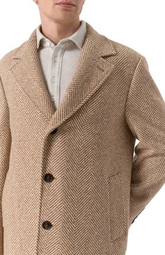 Мужской пальто из кашемира и шелка BRUNELLO CUCINELLI бежевого цвета, арт. MY4929136 | Фото 5 (Материал сплава: Проставлено; Драгоценные камни: Проставлено; Материал подклада: Купро; Материал внешний: Кашемир, Шерсть; Длина (верхняя одежда): До колена; Рукава: Длинные; Мужское Кросс-КТ: пальто-верхняя одежда; Стили: Кэжуэл; 1-2-бортные: Однобортные)