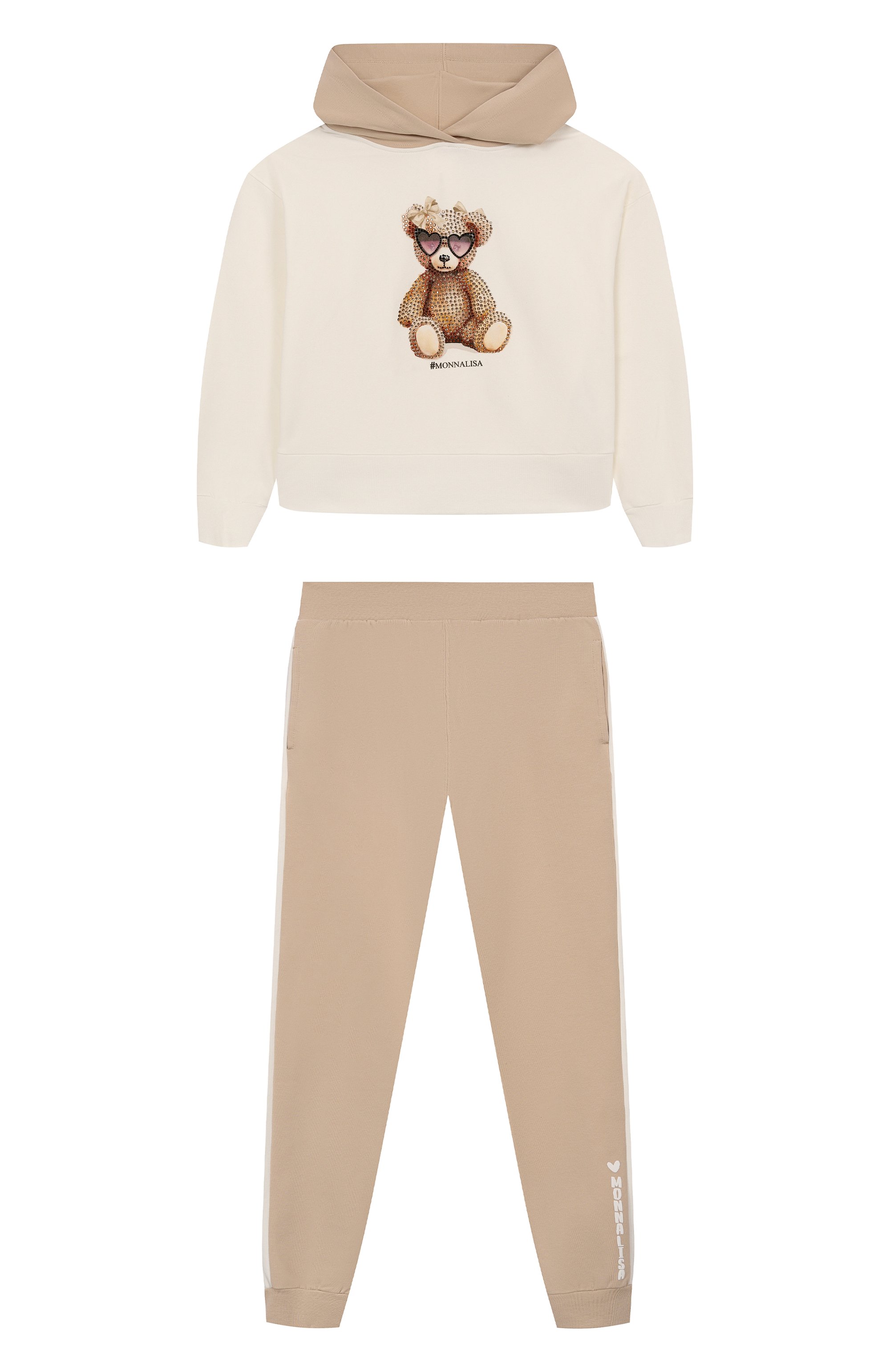 Комплект из худи и брюк MONNALISA светло-бежевого цвета по цене 29900 руб., арт. 19F500, фото 1 Комплект из худи и брюк MONNALISA, арт. 19F500, фото 1