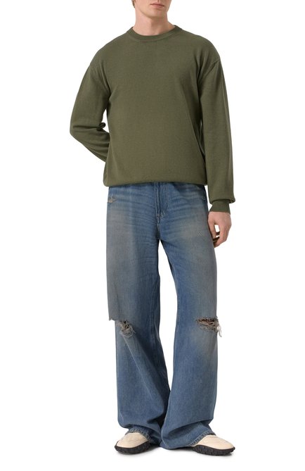 Мужской джемпер из кашемира и хлопка JIL SANDER зеленого цвета, арт. J23GP0105-J13271 | Фото 2 (Материал внешний: Кашемир, Хлопок, Шерсть; Драгоценные камни: Проставлено; Рукава: Длинные; Длина (для топов): Стандартные; Материал сплава: Проставлено)