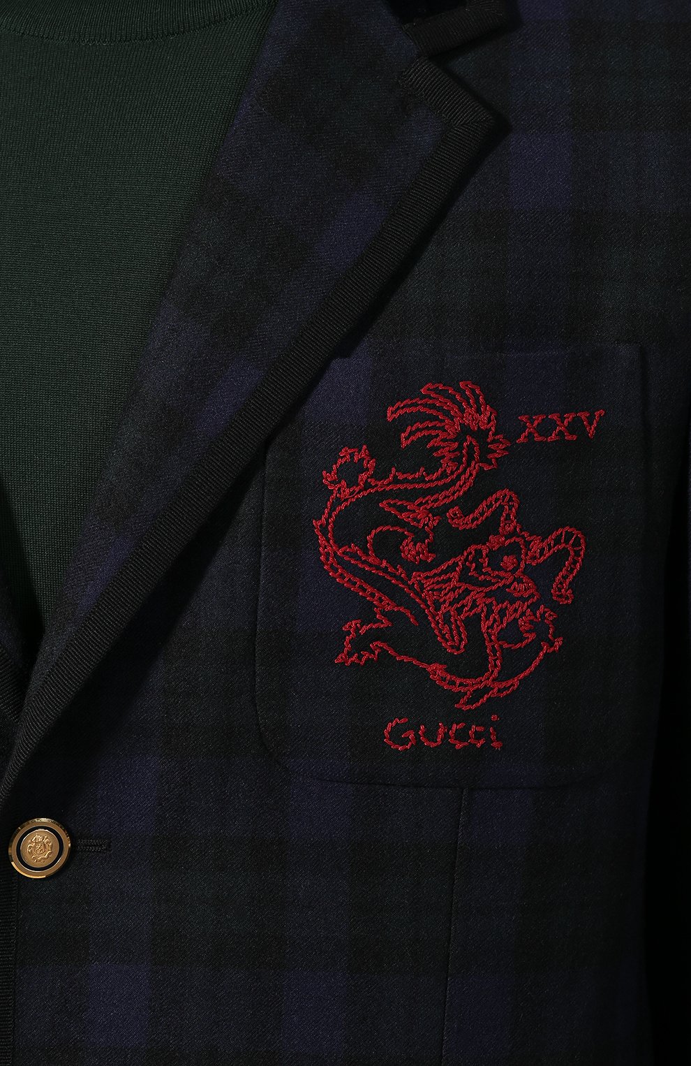 Однобортный пиджак из шерсти GUCCI темно-зеленого цвета по цене 180500 руб., арт. 522511/Z549J, фото 5 Однобортный пиджак из шерсти GUCCI, арт. 522511/Z549J, фото 5