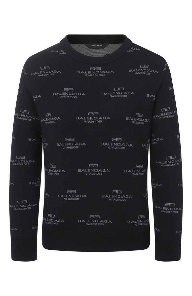 Женский пуловер из шерсти и хлопка BALENCIAGA черного цвета, арт. 812576/T1724 | Фото 1 (Материал внешний: Шерсть, Хлопок; Длина (для топов): Стандартные; Рукава: Длинные; Женское Кросс-КТ: Пуловер-одежда; Стили: Гранж)