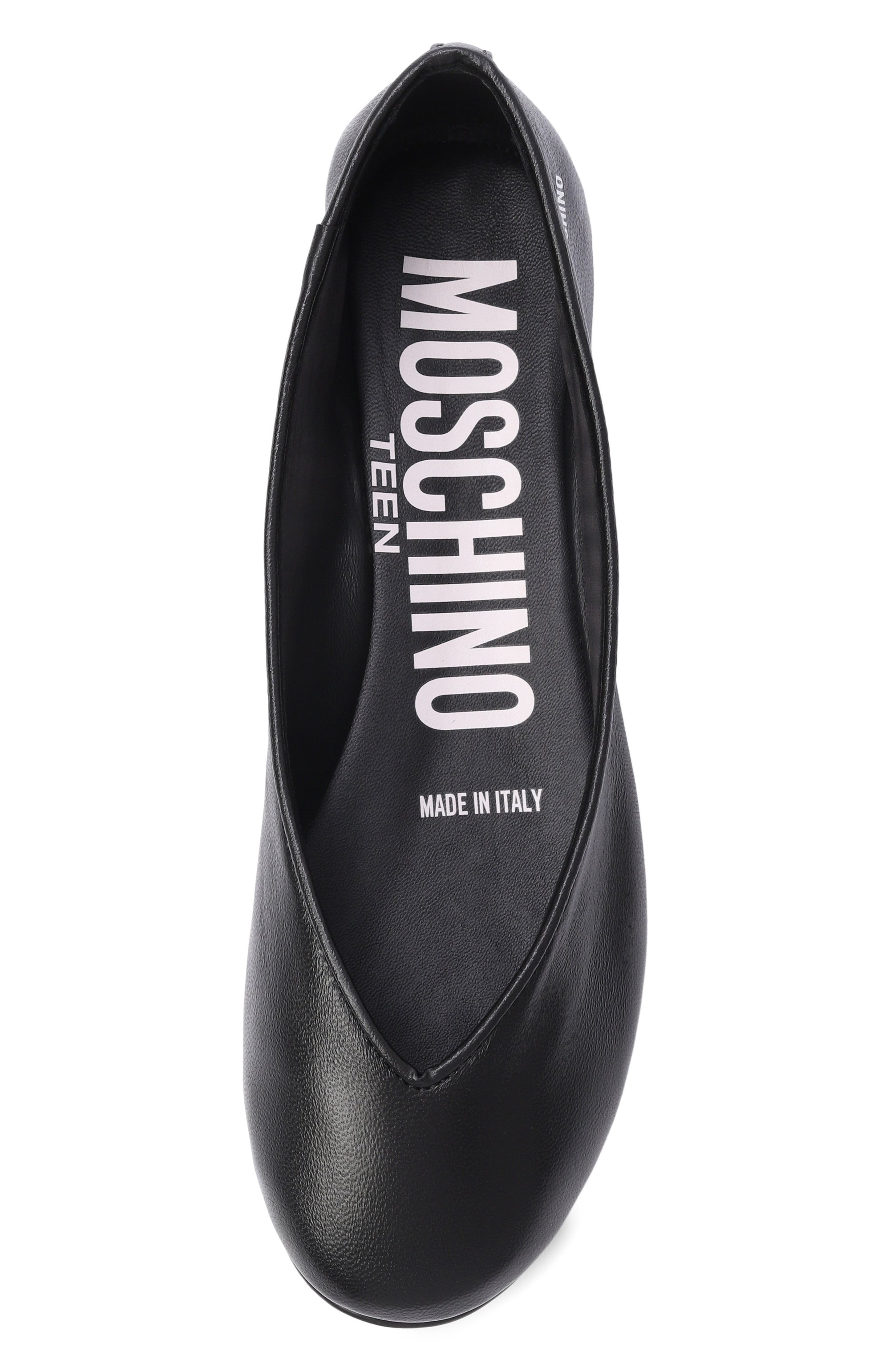 Кожаные балетки MOSCHINO черного цвета по цене 27900 руб., арт. 84173/VAR1, фото 4 Кожаные балетки MOSCHINO, арт. 84173/VAR1, фото 4