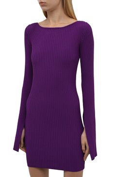 Женское платье SOLACE LONDON фиолетового цвета, арт. 0S30009A | Фото 3 (Длина Ж (юбки, платья, шорты): Мини; Материал внешний: Вискоза; Рукава: Длинные; Стили: Гламурный; Кросс-КТ: Трикотаж; Случай: Вечерний; Женское Кросс-КТ: Платье-одежда; Драгоценные камни: Проставлено; Материал сплава: Проставлено)