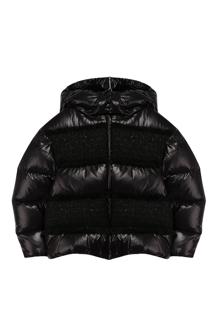 Детская пуховая куртка с капюшоном MONCLER ENFANT черного цвета, арт. E2-954-46341-85-C0243/4-6A | Фото 1 (Статус проверки: Проверена категория, Проверено; Материал утеплителя: Пух и перо; Материал внешний: Синтетический материал; Рукава: Длинные; Материал подклада: Синтетический материал; Девочки Кросс-КТ: Пуховик-верхняя одежда; Кросс-КТ: Зима; Драгоценные камни: Проставлено; Материал сплава: Проставлено)