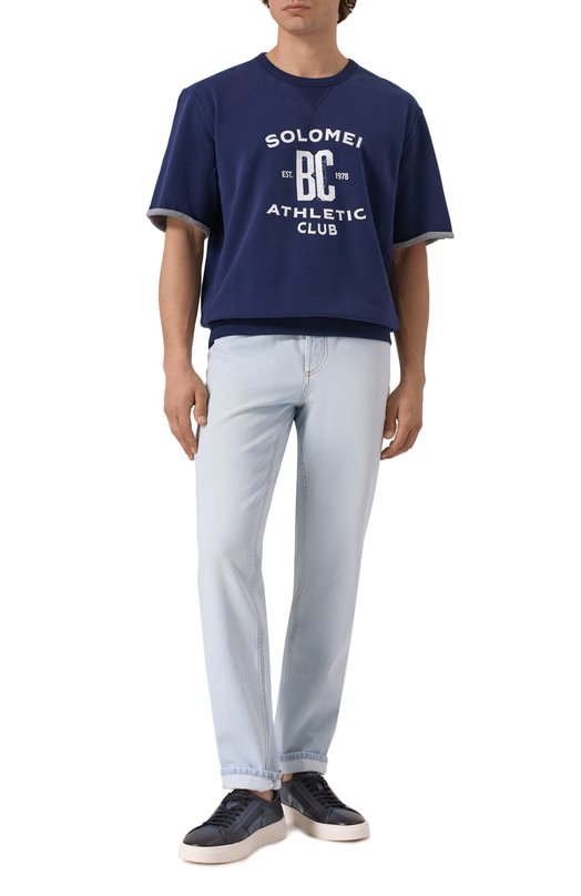 Хлопковый свитшот Brunello Cucinelli MN05N3378G Синий  MN05N3378G Фото 2