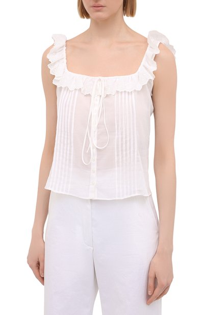 Хлопковый топ SAINT LAURENT белого цвета по цене 131000 руб., арт. 646474/Y001R, фото 3 Хлопковый топ SAINT LAURENT, арт. 646474/Y001R, фото 3