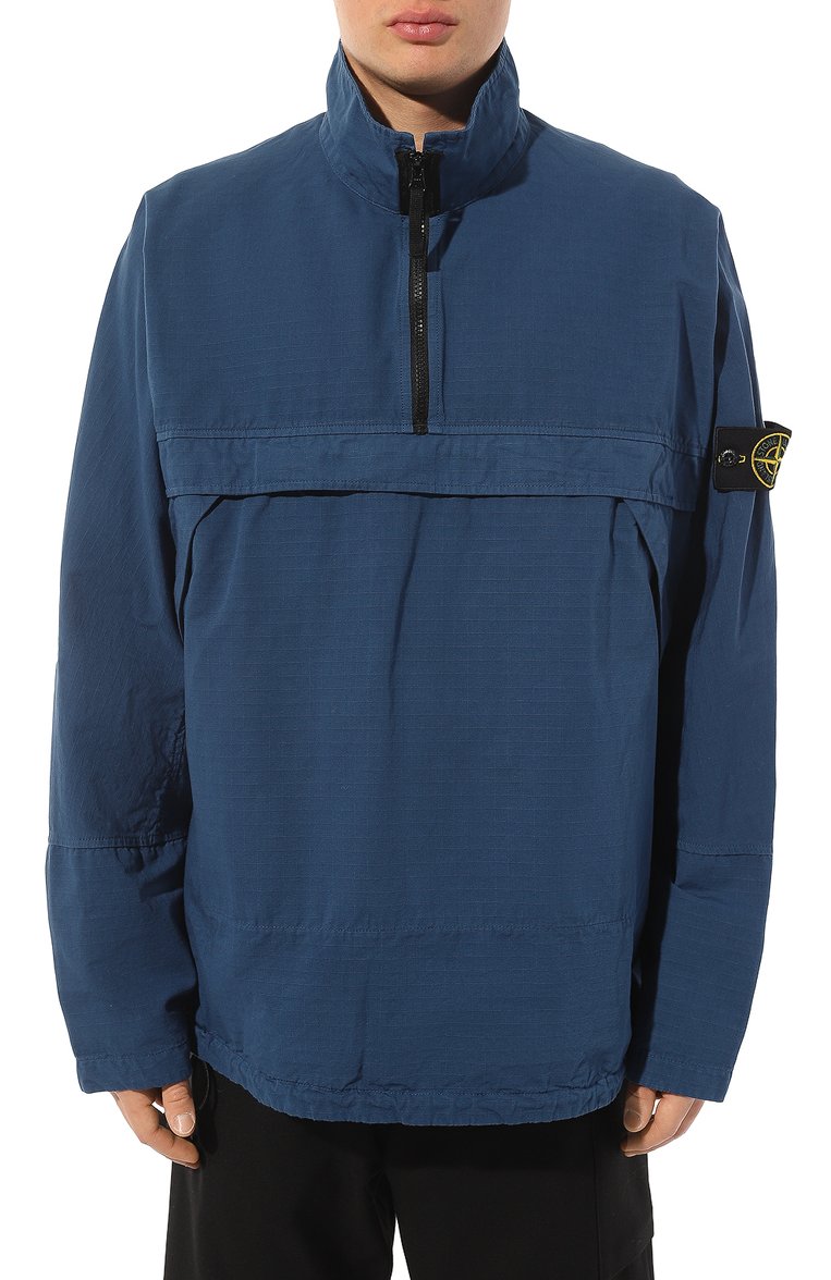 Мужская хлопковый анорак STONE ISLAND синего цвета, арт. 731510802 | Фото 3 (Кросс-КТ: Куртка, Ветровка; Рукава: Длинные; Материал сплава: Проставлено; Материал внешний: Хлопок; Драгоценные камни: Проставлено; Длина (верхняя одежда): Короткие; Стили: Кэжуэл)