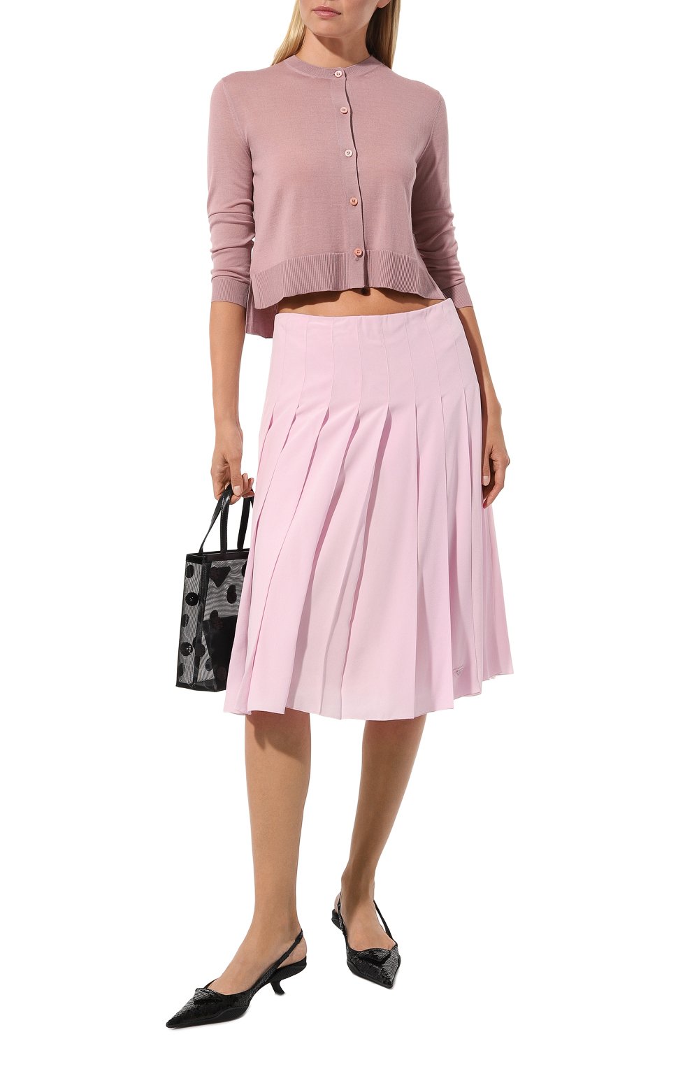 Шерстяной кардиган PRADA светло-розового цвета по цене 110000 руб., арт. P25H46-J2N-F0236-201, фото 2 Шерстяной кардиган PRADA, арт. P25H46-J2N-F0236-201, фото 2