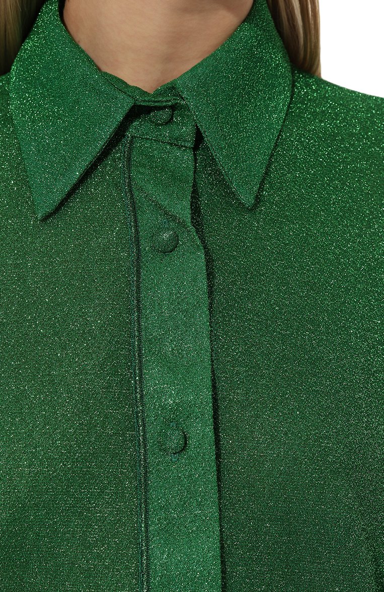 Женская блузка OSEREE зеленого цвета, арт. LSF235 | Фото 5 (Рукава: Длинные; Принт: Без принта; Женское Кросс-КТ: Рубашка-одежда; Материал внешний: Синтетический материал, Металлизированное волокно; Длина (для топов): Удлиненные; Материал сплава: Проставлено; Драгоценные камни: Проставлено; Стили: Кэжуэл)