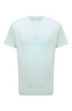 Мужская хлопковая футболка GIVENCHY бирюзового цвета, арт. BM716G/3Y7N | Фото 1 (Материал внешний: Хлопок; Рукава: Короткие; Длина (для топов): Стандартные; Драгоценные камни: Проставлено; Материал сплава: Проставлено; Принт: С принтом; Стили: Кэжуэл)