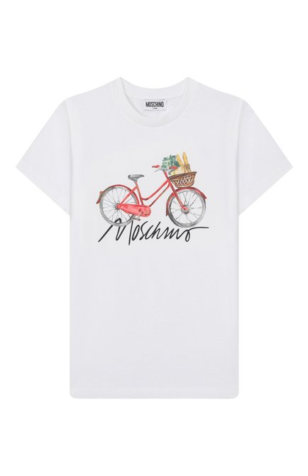 Детская хлопковая футболка MOSCHINO белого цвета, арт. HAM06U/LBA10/10-14 | Фото 1 (Материал внешний: Хлопок; Драгоценные камни: Проставлено; Материал сплава: Проставлено; Рукава: Короткие)