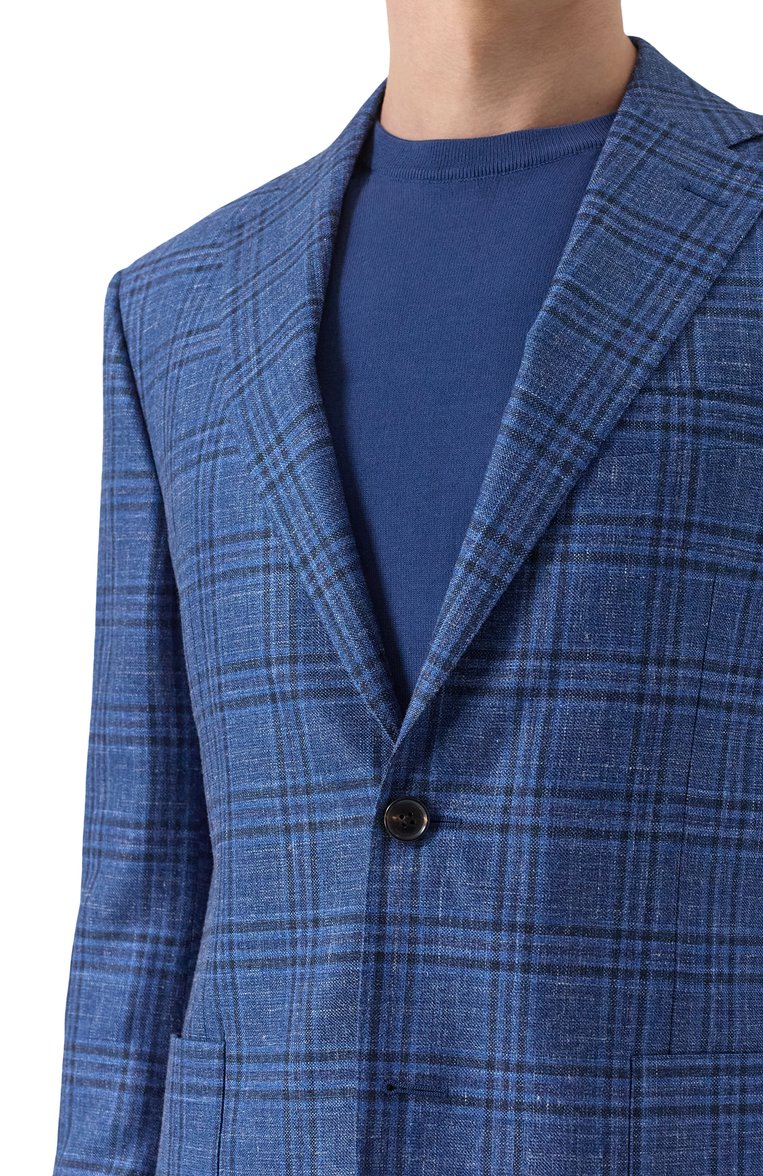Мужской пиджак из шерсти и шелка CORNELIANI синего цвета, арт. 256018-2516200 | Фото 7 (Матер�иал внешний: Шерсть; Рукава: Длинные; Драгоценные камни: Проставлено; Длина (для топов): Стандартные; Материал сплава: Проставлено; Случай: Повседневный; Пиджаки М: Приталенный; Стили: Кэжуэл; 1-2-бортные: Однобортные)