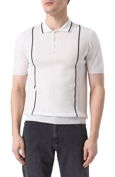 Мужское хлопковое поло KITON белого цвета, арт. UMK0715V110A | Фото 3 (Рукава: Короткие; Длина (для топов): Стандартные; Кросс-КТ: Трикотаж; Застежка: Пуговицы; Принт: Без принта; Стили: Кэжуэл; Материал внешний: Хлопок)