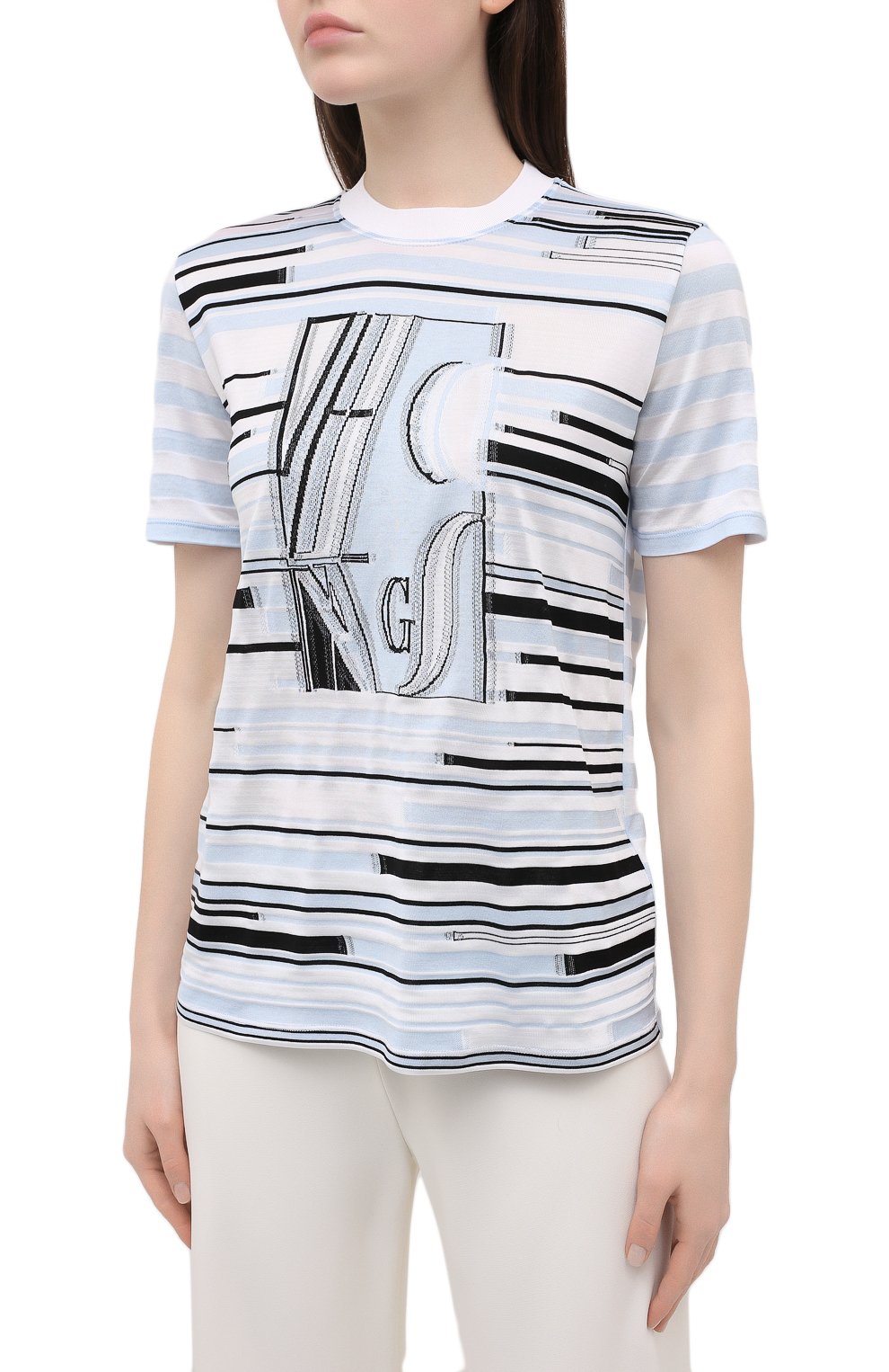 Футболка из хлопка вискозы GIORGIO ARMANI голубого цвета по цене 53650 руб., арт. 3KAM54/AJCIZ, фото 3 Футболка из хлопка вискозы GIORGIO ARMANI, арт. 3KAM54/AJCIZ, фото 3