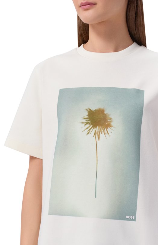 Хлопковая футболка BOSS 50563277 Кремовый  50563277 Фото 5