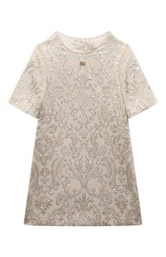 Детское платье DOLCE & GABBANA золотого цвета, арт. L53DS3/FJMWE/8-14 | Фото 1 (Случай: Вечерний; Рукава: Короткие; Материал внешний: Синтетический материал, Вискоза; Материал сплава: Проставлено; Драгоценные камни: Проставлено; Материал подклада: Шелк)