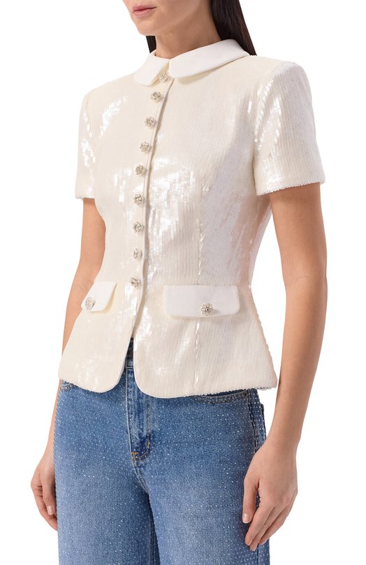 Топ с отделкой пайетками self-portrait RS26016TW Белый  RS26016TW Фото 3
