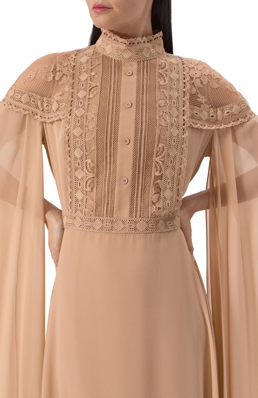 Платье из шелка и хлопка Elie Saab D0617NS25/SIL01 Бежевый  D0617NS25/SIL01 Фото 5