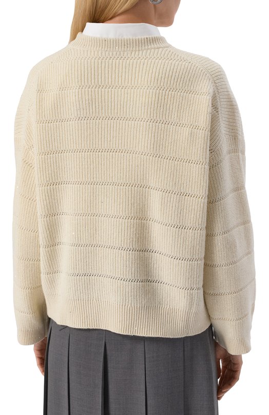 Свитер из кашемира и шерсти Brunello Cucinelli MBM738200P Кремовый  MBM738200P Фото 4