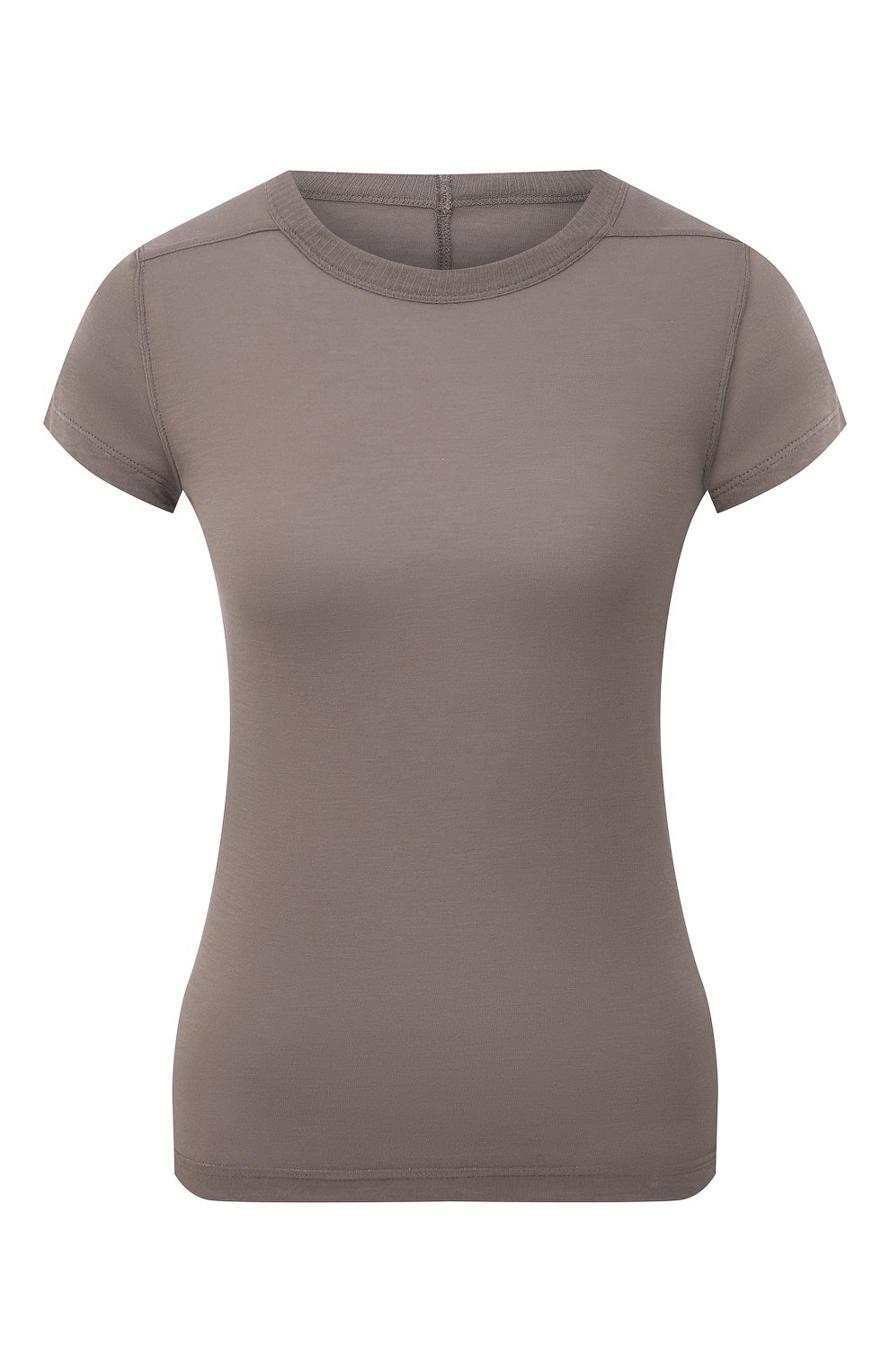Футболка из вискозы и шелка RICK OWENS серого цвета по цене 25650 руб., арт. RP21S3235/JS, фото 1 Футболка из вискозы и шелка RICK OWENS, арт. RP21S3235/JS, фото 1