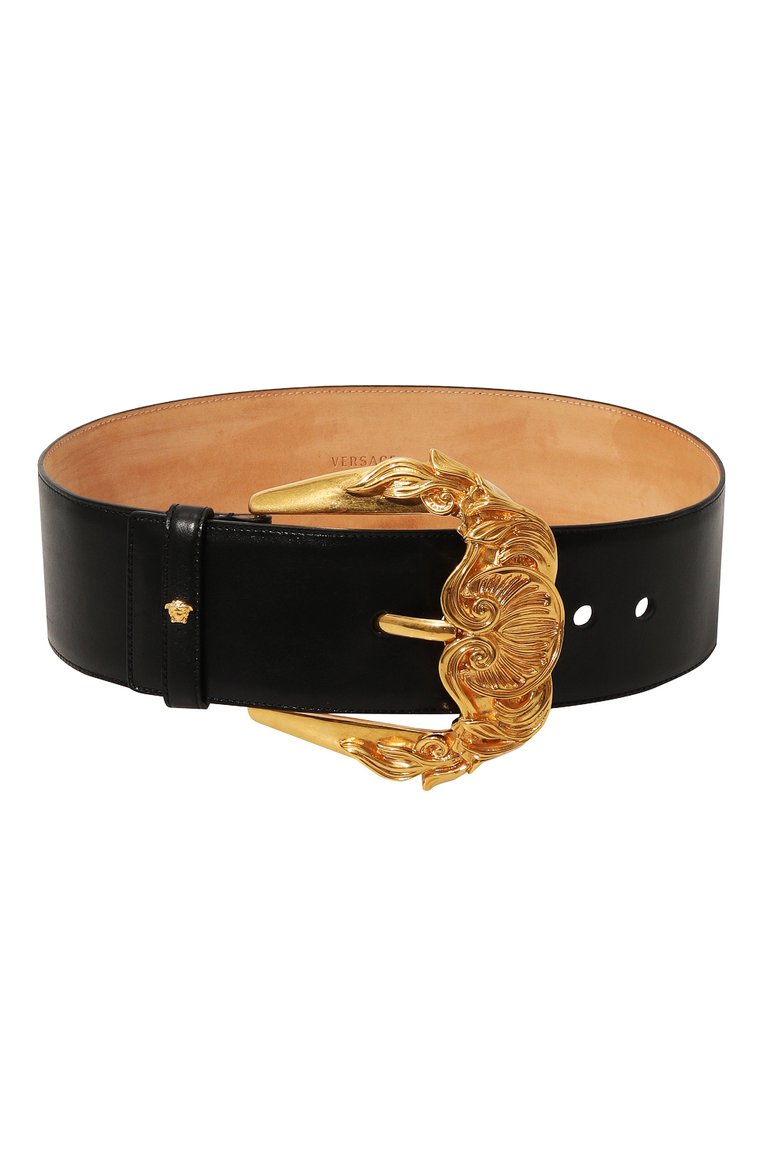 Женский кожаный ремень VERSACE черного цвета, арт. DCDG653/DV6T | Фото 1 (Статус проверки: Проверена категория; Материал: Натуральная кожа; Нос: Не проставлено)