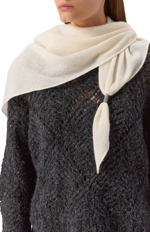 Кашемировый шарф Brunello Cucinelli MSCDFSW03P Кремовый  MSCDFSW03P Фото 2