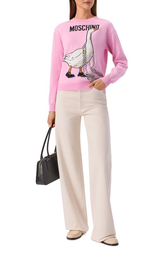 Хлопковый пуловер Moschino V0918/0502 Розовый  V0918/0502 Фото 2
