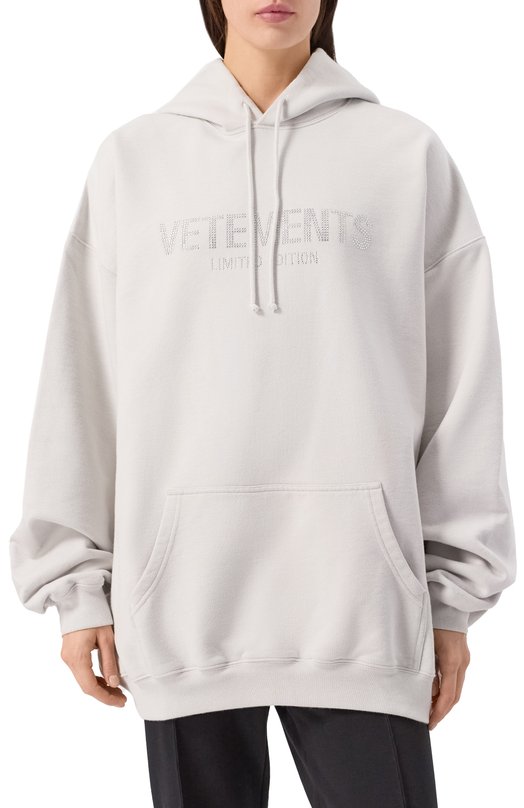 Хлопковое худи VETEMENTS UE54HD240W/1302 M0LLET0N Серый  UE54HD240W/1302 M0LLET0N Фото 3